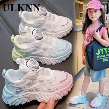 Детские кроссовки с пряжкой и сеткой, 2023, Модные дышащие кроссовки с розовой поверхностью для одиноких девочек, Детская спортивная обувь Cuhk