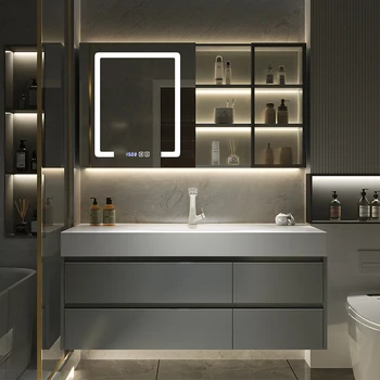 Умный зеркально-стойкий роскошный шкаф для ванной комнаты, комбинированная дубовая ванная комната, простое яйцо, встроенный умывальник