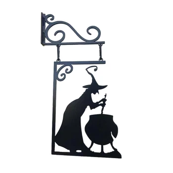 Подвесная металлическая винтажная форма ведьмы, Чугунная вывеска на углу сада, Таинственная статуя ведьмы, Призрачная дверная рама, украшение для Хэллоуина