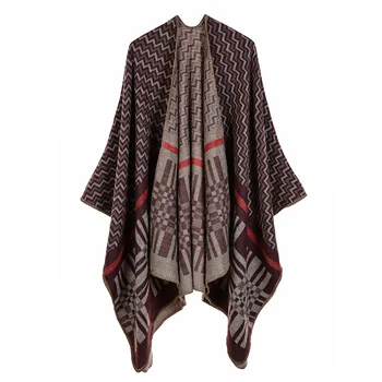Европейская и американская уличная женская одежда с волнистой геометрической формой, классическая кашемировая шаль, увеличенный утолщенный плащ, пончо P1