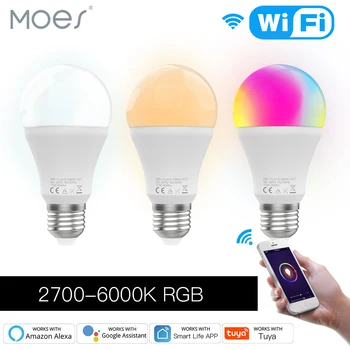 Moes WiFi Умная светодиодная лампа с Регулируемой Яркостью 10 Вт RGB C + W Smart Life App Управление Ритмом Работы с Alexa Google Home E27 95-265 В