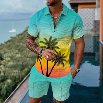 Мужской спортивный костюм Поло высокого качества, летние шорты в пляжном стиле, повседневные комплекты из 2 предметов, однотонная рубашка с принтом, роскошная мужская одежда