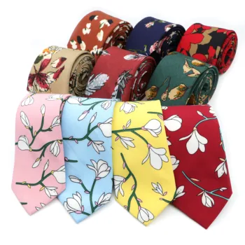 Абсолютно новые мужские галстуки с цветочным рисунком, повседневные, из полиэстера, 7 см, тонкий галстук, узкие галстуки для свадебной вечеринки, подарочные аксессуары