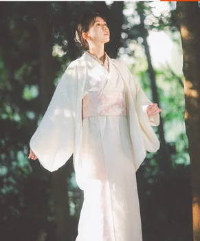 Белый кружевной халат в японском стиле, ретро-платье, улучшенное кимоно