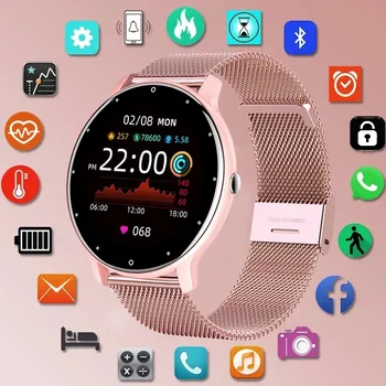 Смарт-часы Женские Bluetooth Call водонепроницаемые Часы с сердечным ритмом Фитнес-браслет Спортивные круглые умные часы Мужские для Android IOS MI
