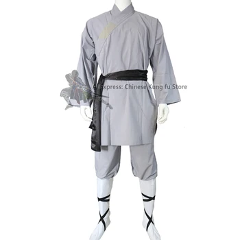 Популярная серая хлопковая Шаолиньская униформа, буддийский халат, костюм для боевых искусств Тай-чи кунг-фу