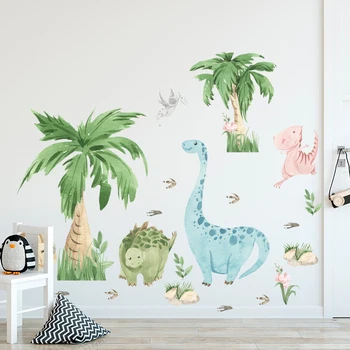 101x80 см, Акварельные милые динозавры с кокосовой пальмой, наклейки на стены, Съемные наклейки на стены для детской комнаты, фрески для детской комнаты