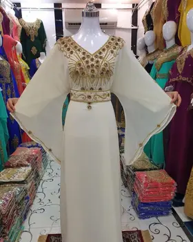 Украшение с вышивкой с V-образным вырезом, Дубайские Кафтаны, платье Farasha Abaya, очень модное длинное платье