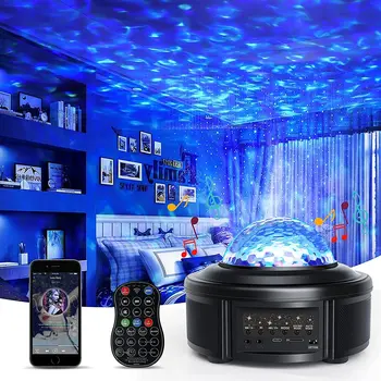 Светодиодный ночник со звездами, музыка, Звездная волна воды, светодиодный проектор, вращающийся RG Лазерный звездный свет, Звукоактивируемый проектор Galaxy