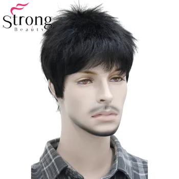 Полный синтетический парик с короткими полосками для мужчин, реалистичные парики с ворсистостью мужских волос