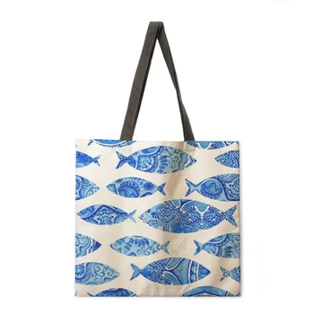 Модные сумки, сумки для покупок, сумки с принтом рыб, женские повседневные сумки, женские сумки через плечо, уличные пляжные сумки