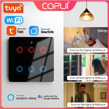 CORUI Tuya WiFi Умный Сенсорный Выключатель 4/6 gang Бразилия Bluetooth Смарт-Панель Выключатель Света Конденсатор приложение Smart Life Alexa Google Home