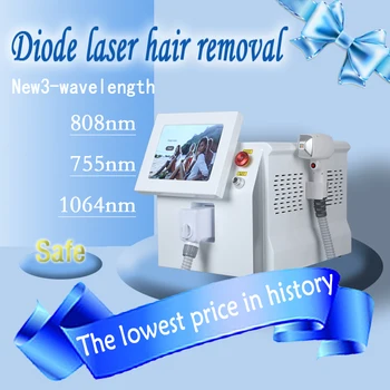 Портативная машина для удаления волос диодным лазером мощностью 808 НМ, 2000 Вт, 3 Длины волны 755 808 1064 Нм, Постоянная Безболезненная Последняя версия