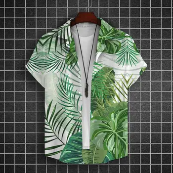 Простая Мужская Гавайская рубашка с 3D принтом цветов и травы, Повседневная летняя уличная рубашка с коротким рукавом Для мужчин, Свободная толстовка Оверсайз