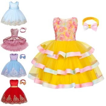 Детское платье Jurebecia для девочек, вечернее платье-пачка с бантом на день рождения, платье с цветами, костюм на именины