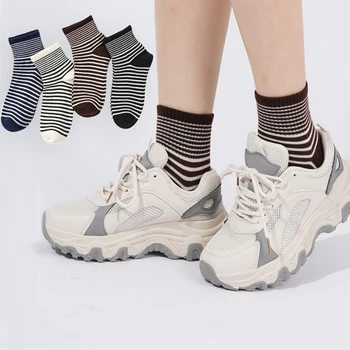 2023 Новые женские Полосатые Винтажные носки с низкой посадкой, Женские Осенние японские однотонные Простые Дышащие Повседневные спортивные Хлопчатобумажные носки