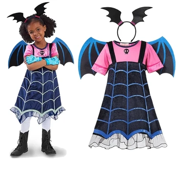 Новый Детский костюм Вампира для Косплея, Повязка на голову для маленьких девочек, Платья Принцессы с Крылышками, Нарядная одежда для Вечеринки в честь Дня Рождения на Хэллоуин