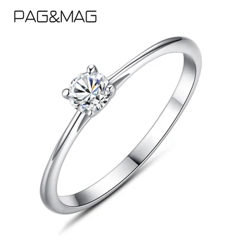 PAG & MAG Кольца на палец из стерлингового серебра 925 пробы с имитацией бриллианта для женщин, эффектное обручальное кольцо из серебра 925 пробы, изысканные ювелирные изделия SR0007