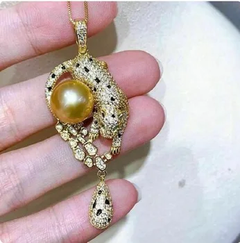 великолепное круглое ожерелье с золотым жемчугом AAA 9-10 мм, Южное море, 925s