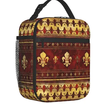Флер Де Лис, Красный Мрамор и золото, термоизолированные сумки для ланча, сумка для ланча с цветком Лилии, для кемпинга, для путешествий, коробка для хранения продуктов