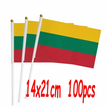 ZXZ 100 шт., Литовский ручной флаг, 14 *21 см, ЛИТ из Полиэстера, Ручной флаг Литвы с пластиковым флагштоком