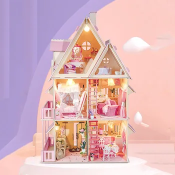 Сделай сам Большой Деревянный Кукольный домик в миниатюре с набором мебели Sweet Princess House Сборные игрушки для детей Рождественский подарок для девочек Casa