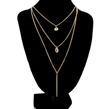 ПРИВЛЕКАТЕЛЬНЫЕ Многослойные Ожерелья-цепочки с Кристаллами Золотого цвета Для женщин, Аксессуары, Длинное Многослойное ожерелье от Сглаза, ювелирные изделия SNE150823
