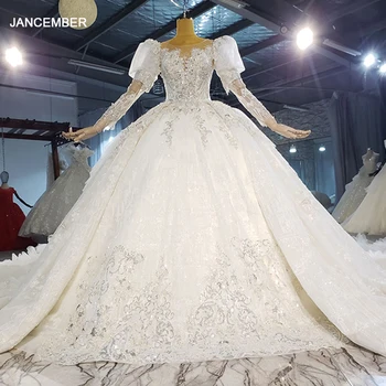 HTL2206 Элегантное Белое Свадебное платье с длинным рукавом с Аппликацией и Рисунком 2021 Новое Кружевное Платье с Длинным Шлейфом и открытой спиной