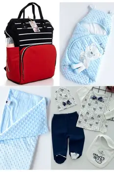Большой комплект для родов из 4 предметов (рюкзак для ухода за ребенком, пеленание из 100% хлопка, Одеяло из нута, выход из больницы) Хлопок