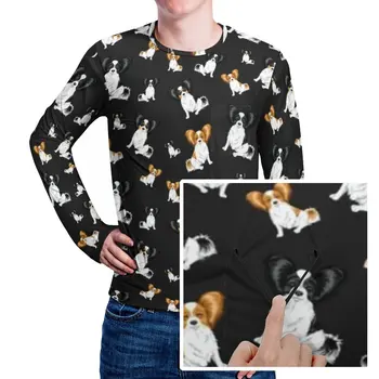 Футболка для собак Papillon, мужские трендовые футболки, осенние дизайнерские футболки с длинным рукавом, потрясающий подарок оверсайз