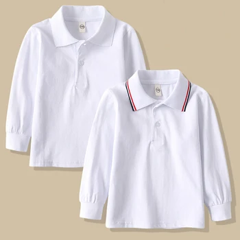 Новые весенние детские футболки с длинными рукавами, Хлопковая форма для начальной школы, белый костюм для выпускного с отложным воротником для девочек