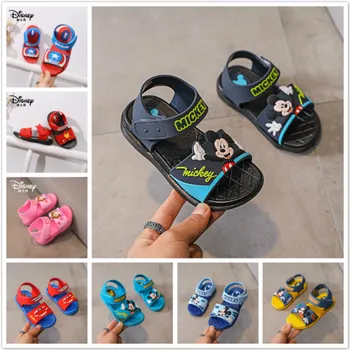 Летняя детская обувь Диснеевские машинки с Микки Маусом из мультфильма Диснея, Сандалии для маленьких мальчиков и девочек, повседневные противоскользящие детские сандалии, пляжная обувь для малышей