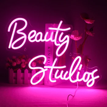 Неоновая светодиодная вывеска Студии красоты Wanxing, Розовая лампа Для офиса, Домашней Спальни, Акриловая Вывеска Luminiso, Персонализированное Украшение стен
