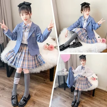Японская школьная форма для девочек, 3 шт., темно-синий костюм, Детский темно-синий костюм JK, Матросская блузка, Плиссированная юбка, Комплект одежды для подростков, Студенческая одежда