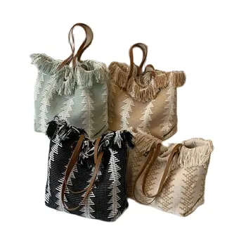 Новая плетеная сумка-тоут с необработанным подолом, женская дизайнерская сумка-тоут с кисточками Большой емкости, офисные сумки для путешествий Geflochtene Tragetasche