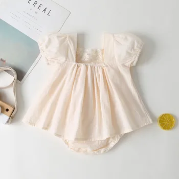 Летнее хлопковое детское боди для новорожденных, милое платье для маленьких девочек, однотонное детское боди принцессы с короткими рукавами, хлопковое платье принцессы