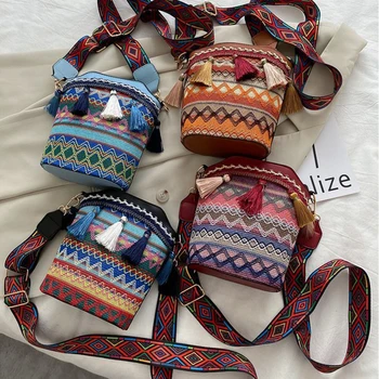 1 шт., сумка на одно плечо в этническом стиле, портативные сумки-ведра, сумки-мессенджеры в стиле ретро