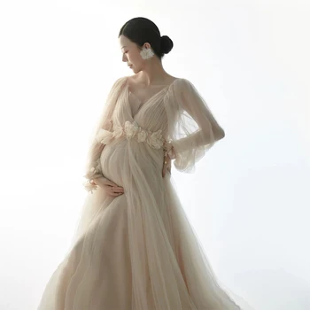 Качественные тюлевые платья для беременных для фотосессии, Элегантное Длинное Платье Макси для беременных Женщин, платье для душа ребенка