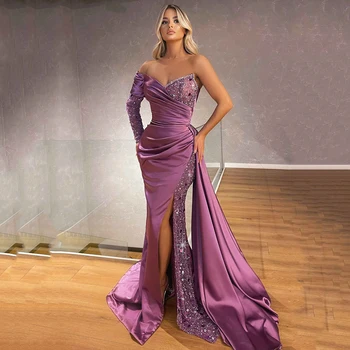 Выпускное платье Yipeisha с блестящими пайетками и рукавом Фиолетовое Вечернее платье 