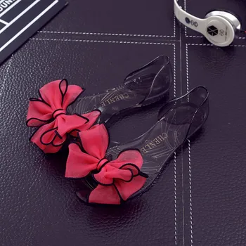 Женские босоножки 2023 г., новинка, желейные туфли с бантом и большим цветком, прозрачные женские босоножки на плоской подошве, универсальная пляжная обувь с рыбьим ртом