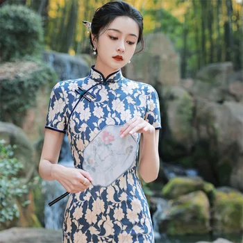 Традиционное китайское платье Mujer Vestido, Женское Кружевное Ципао, цветок Чонсам, Размер S, M, L, XL, XXL, XXXL