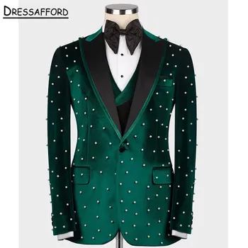 Зеленый мужской костюм (куртка + брюки + жилет)