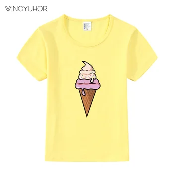 Футболка с рисунком мороженого для девочек, Летняя одежда для маленьких мальчиков, Топы с короткими рукавами, забавная футболка с героями мультфильмов
