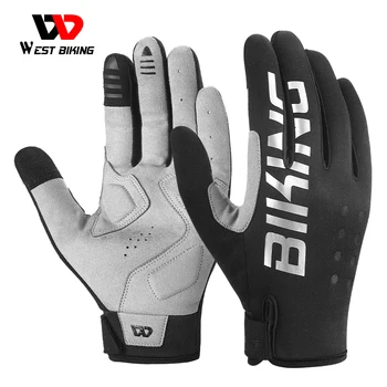WEST BIKING/ Осенне-зимние Велосипедные тепловые перчатки, Мужские Перчатки с сенсорным экраном на весь палец, Амортизирующие светоотражающие велосипедные перчатки SBR