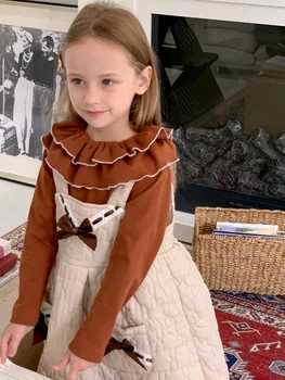 2023 AncoBear/ Комплект Осеннего платья для маленьких девочек, Детская Бутик-рубашка + Бутик-жилет с подкладкой, платья для фотосъемки маленьких принцесс