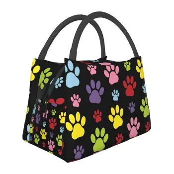Красочный рисунок лап, изолированная сумка для ланча, отпечатки собачьих лап, Переносной холодильник для домашних животных, термос для еды, ланч-бокс, Кемпинг, путешествия