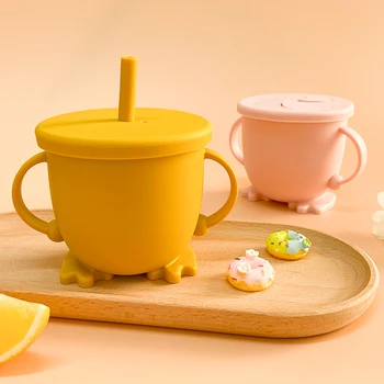 Детские соломенные чашки, Силиконовая детская чашка для питья с ручкой, Непроливающиеся Детские обучающие чашки, чашки для малышей, посуда