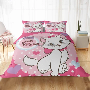 Домашний текстиль Disney Прекрасный комплект постельного белья с принтом кошки Мэри Розовый, фиолетовый, Пододеяльник, Наволочка, Декор для спальни для девочек