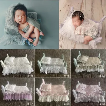 Реквизит для фотосъемки новорожденных, Кружевной детский Матрас, подушка, 2 шт./компл. Постельных принадлежностей для кроватки, Аксессуары для студийной съемки, Украшения для фотографий