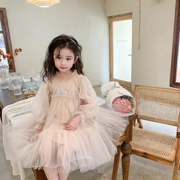 Одежда для девочек, Детское платье с кружевными рукавами-фонариками, Детские праздничные платья, бальное платье от 2 до 7 лет